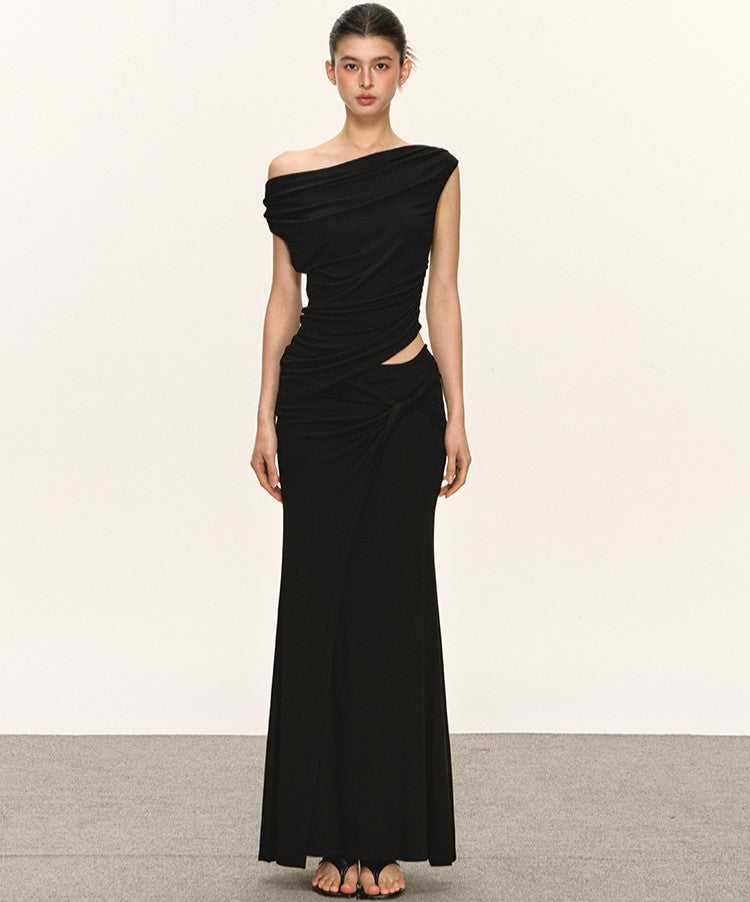 Pleated Oblique Shoulder Top/Skirt ANA0034