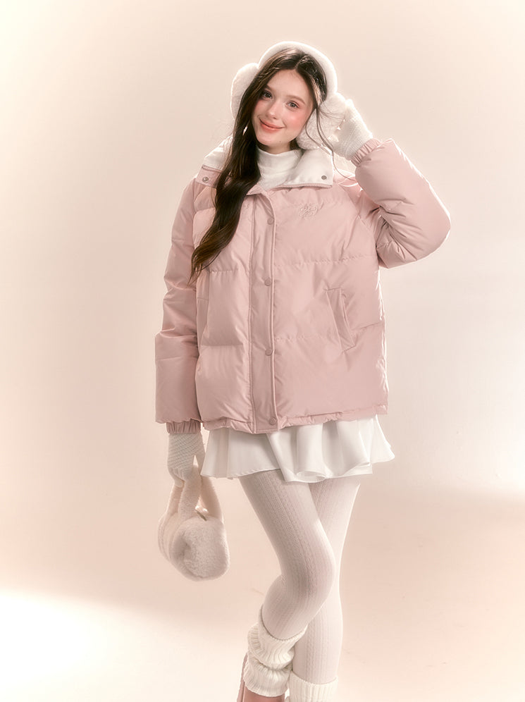 Macaron Light Blue/Pink Stand Collar Short Down Jacket QDQ0098