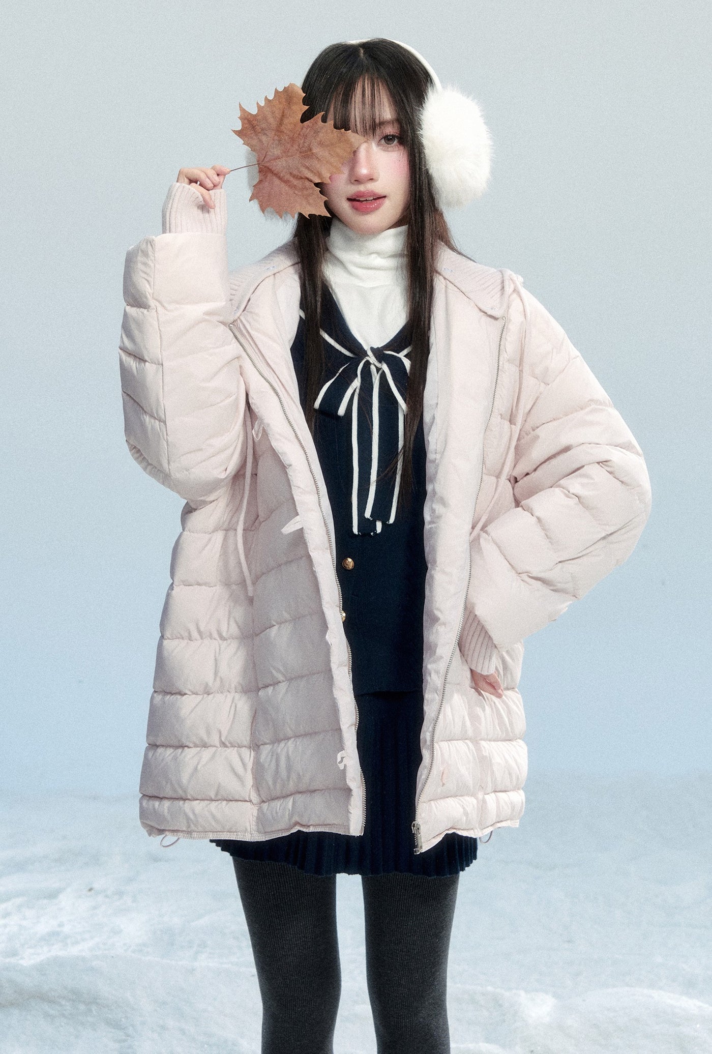 Navy Collar Bow Tie Cardigan/Pleated Skirt FRA0483