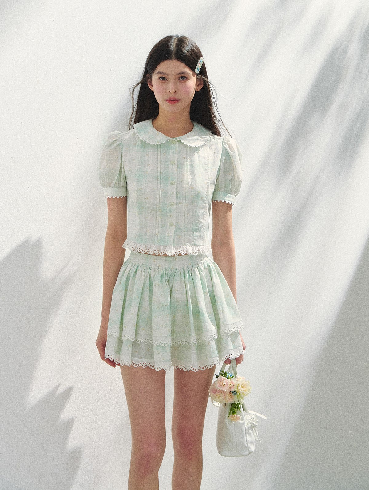 Plaid Floral Shirt/Cake Skirt SUN0148