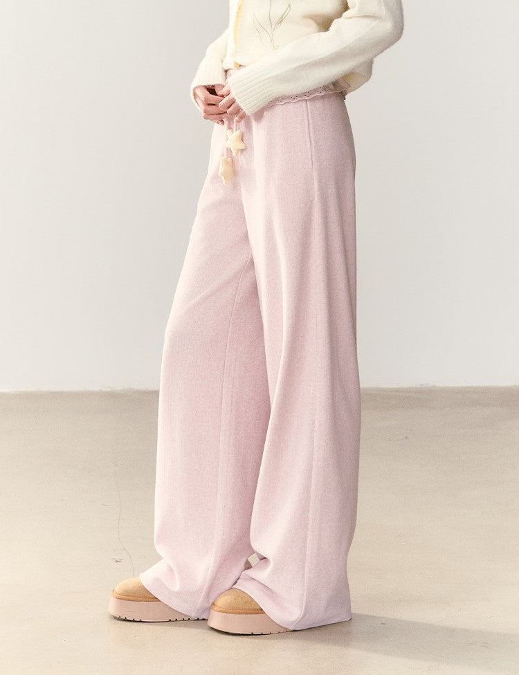 Star Waist Tie Casual Lace Trim Pants NTO0247