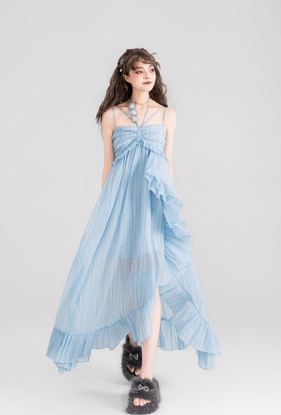 Fairy Ruffle Suspender Chiffon Long Dress KEI0094