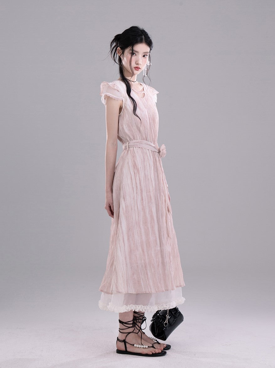 Small Flying Sleeve Pleated Dress COT0277