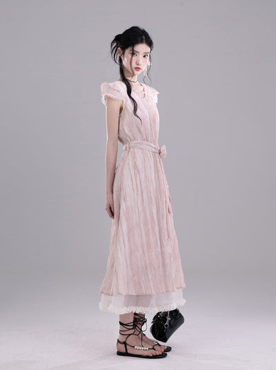 Small Flying Sleeve Pleated Dress COT0277