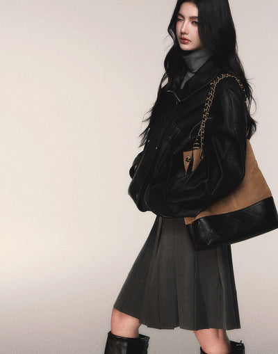 Black Lapel Leather Jacket LUL0212