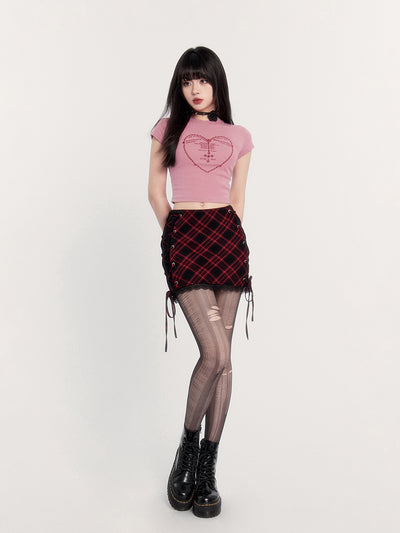 High Waist Plaid Lace Rock Punk Short Skirt VOC0227