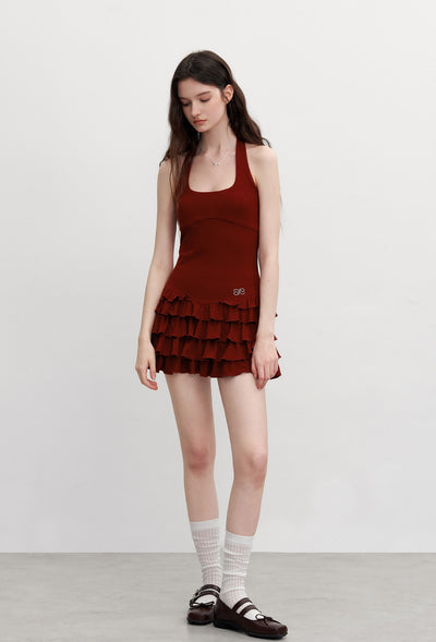 Halter Neck Splicing Cake Dress AYF0094