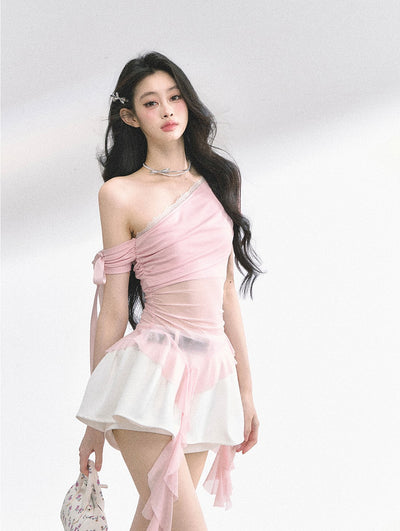 Off-shoulder Transparent Mesh Top DIA0510