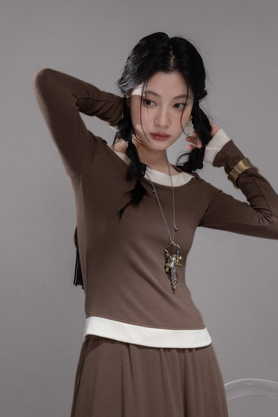 White Milk Coffee Contrast Top+Skirt COT0359
