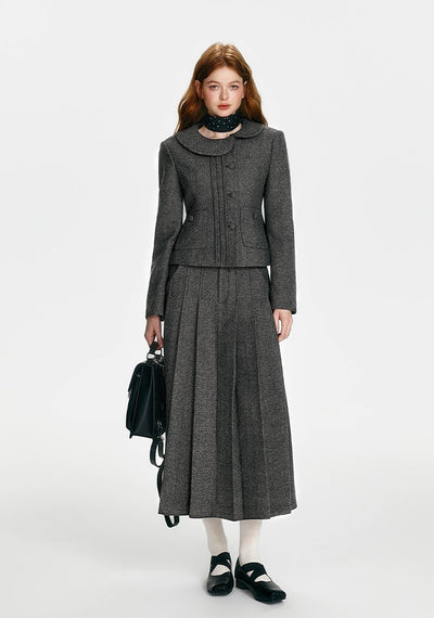 Simple Retro Tucker Line Jacket/Waist Wool Skirt BOH0089