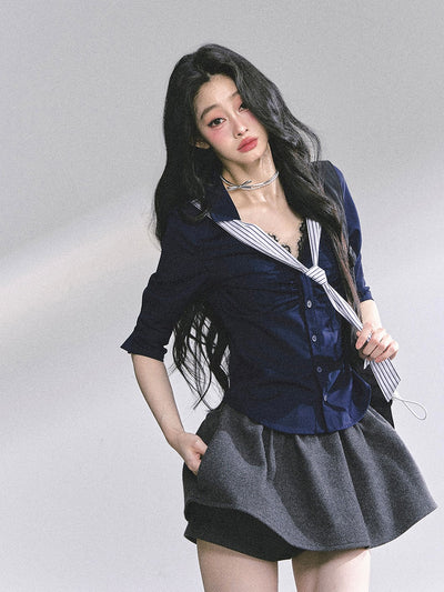 Lace Striped Slim Shirt DIA0572