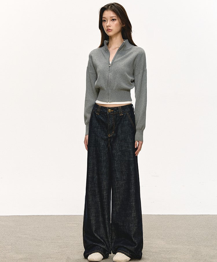 Stand Collar Zipper Knitted Short Cardigan ANA0096