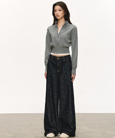 Stand Collar Zipper Knitted Short Cardigan ANA0096