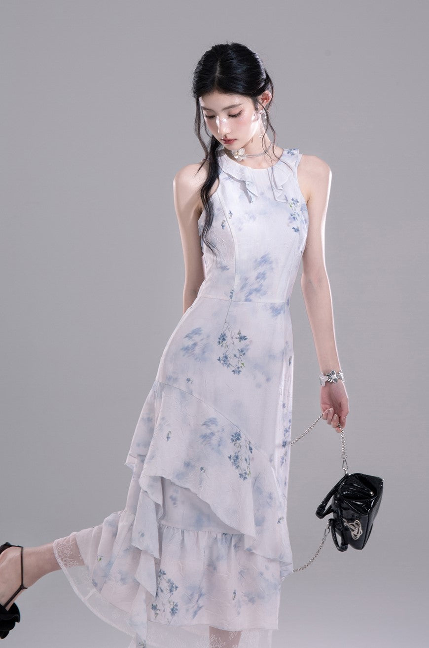 Layered Floral Irregular Dress COT0279