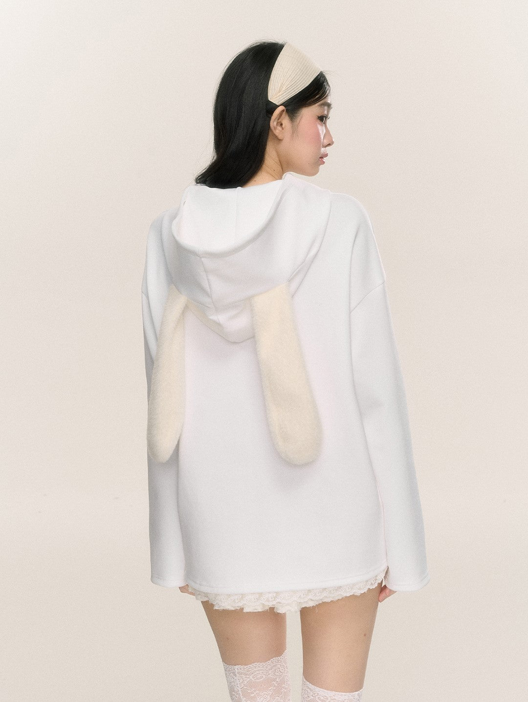 Lace Hollow Slim White Sweatshirt Hoodie DIA0240