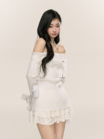 Moonlight Muse One Shoulder Long Sleeve Slim Knitted Sweater DIA0228