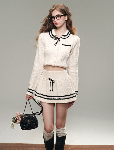 Navy Doll Collar Knitted Cardigan/Short Skirt GRO0065