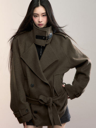 High-Neck Loose Wool Coat VIA0347