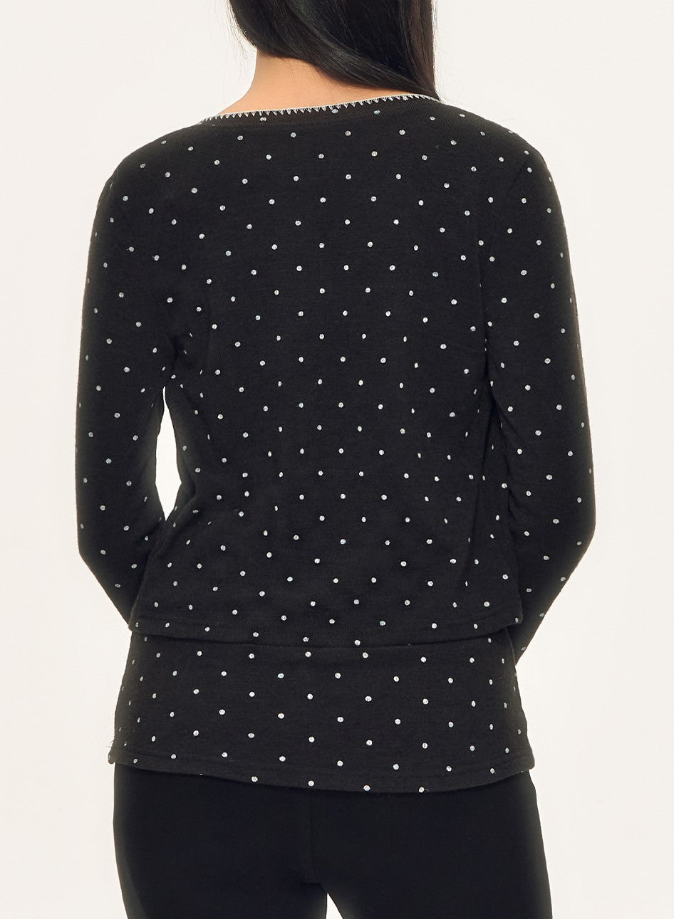 Rose-Decorated Polka Dot Cardigan WEE0087