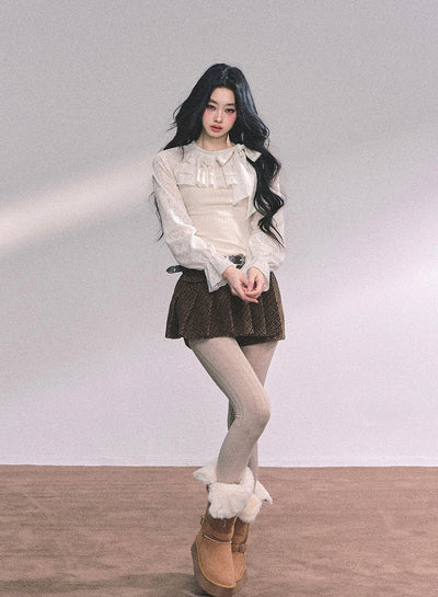 Fake Two-piece Lace Knitted Shirt DIA0657