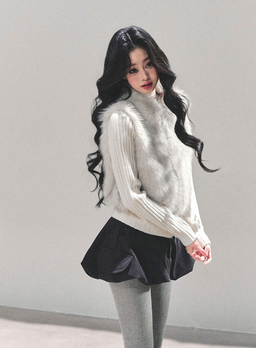 Faux Two-Piece Fur Knit Cardigan DIA0693