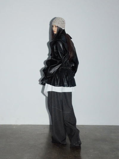 Rock Style Leather Oversized Jacket JNY0280