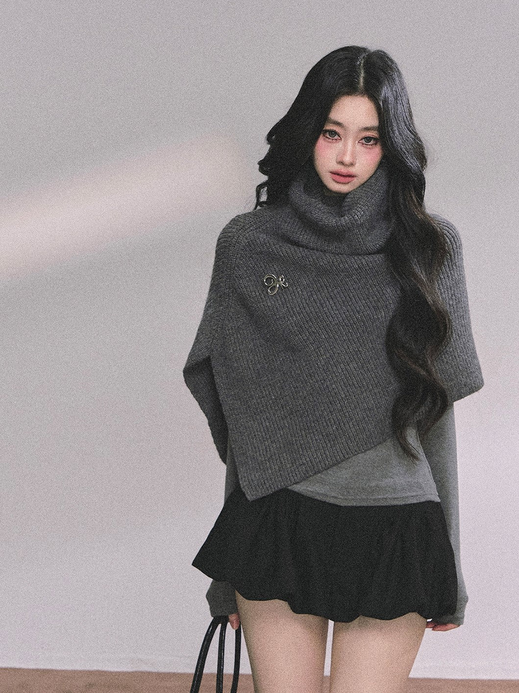 French Turtleneck Knitted Shawl/Slim Top DIA0614