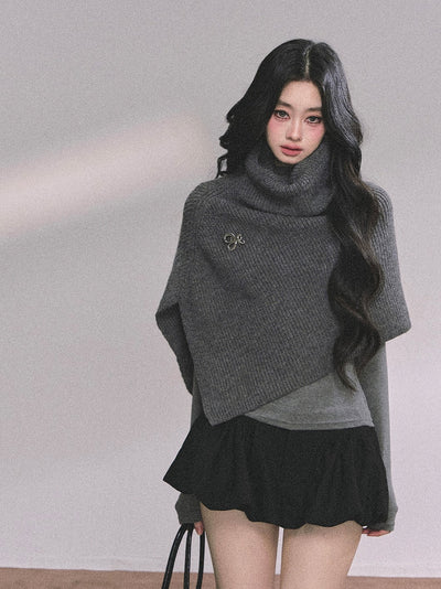 French Turtleneck Knitted Shawl/Slim Top DIA0614