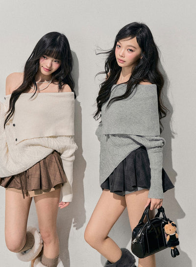Off-shoulder Irregular Sweater DIA0721