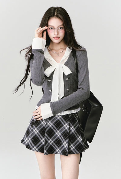Classic Fake Two-piece Bow Shirt/Skirt FRA0411