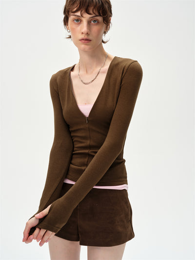 Slim Fit V-Neck Faux Two-Piece T-Shirt CUR0261