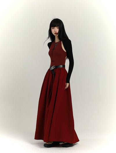 Chinese Style Red Suspenders Long Dress LAD0092