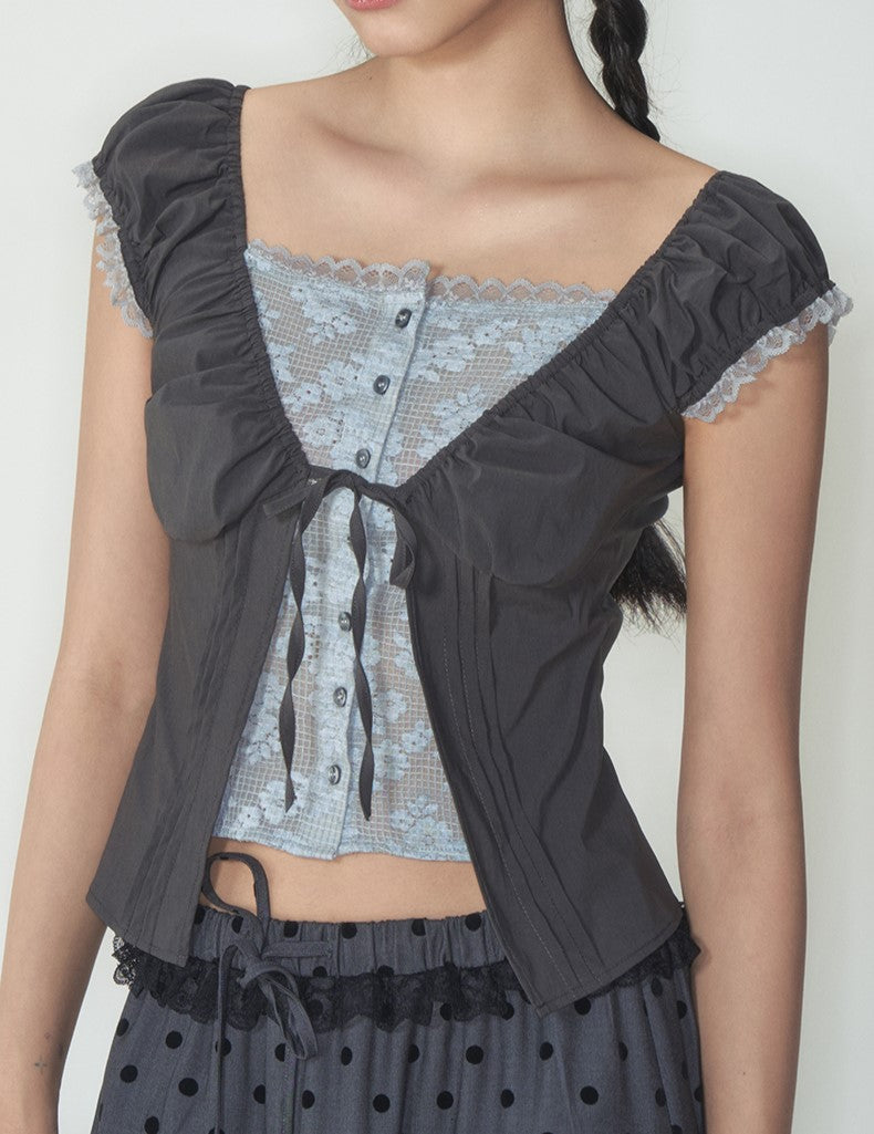 Fake Two-piece Floral Lace Top SOO0019