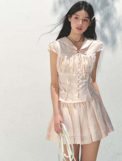 Navy Collar Waist Shirt /Skirt SUN0161