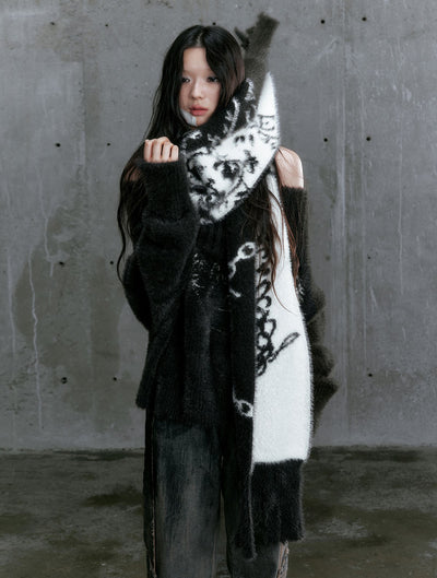 Double-sided Two-color Chain Jacquard Tassel Fur Edge Scarf CES0102