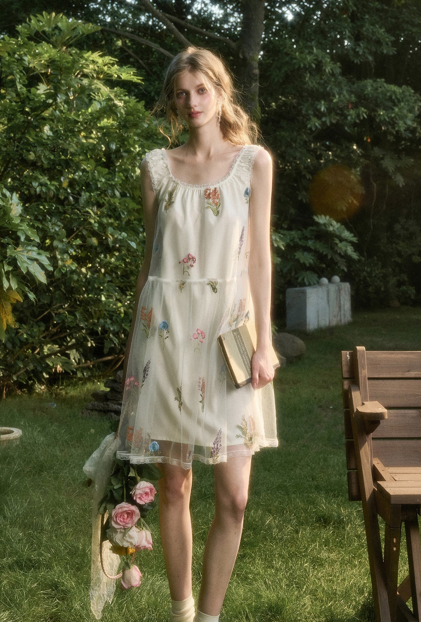 Tulle Flowing Flowers Embroidery Dress GRO0167