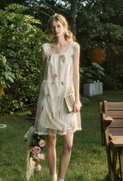 Tulle Flowing Flowers Embroidery Dress GRO0167