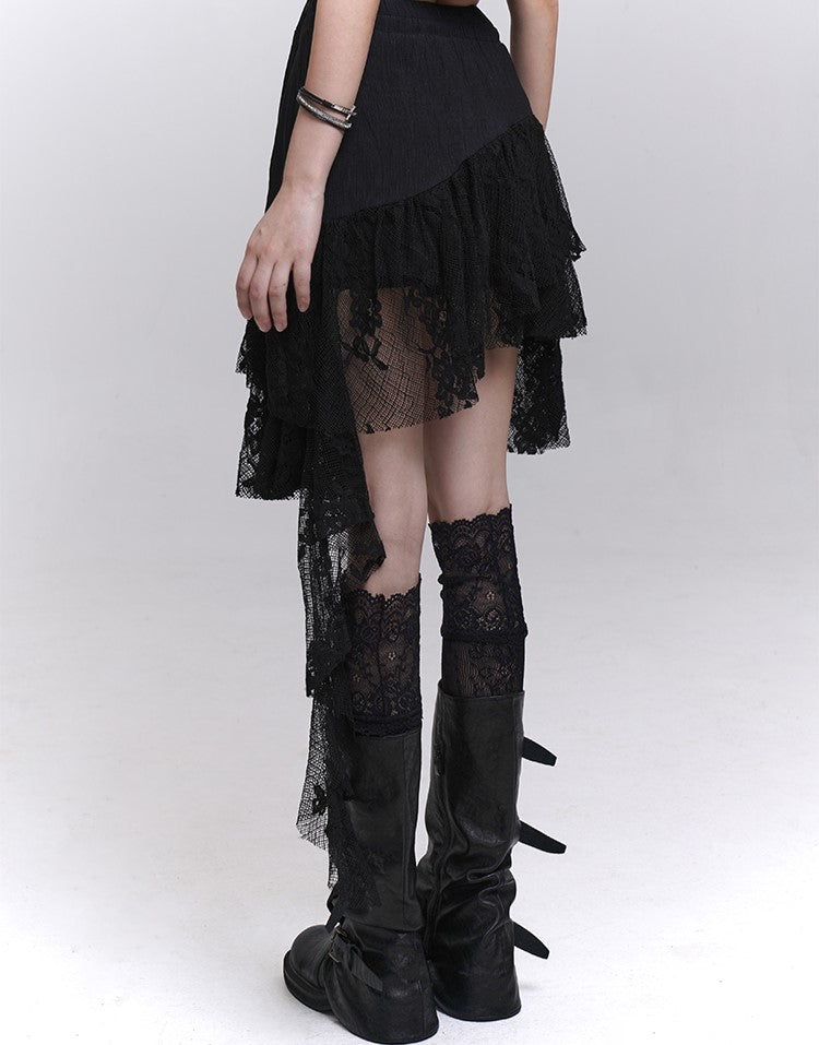 Black Irregular Lace Skirt LAD0201