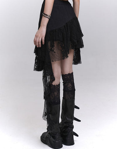 Black Irregular Lace Skirt LAD0201