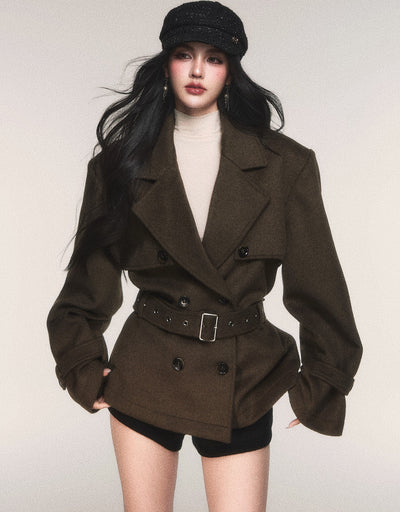 Double-Breasted Wool Trench Short Jacket LUL0216