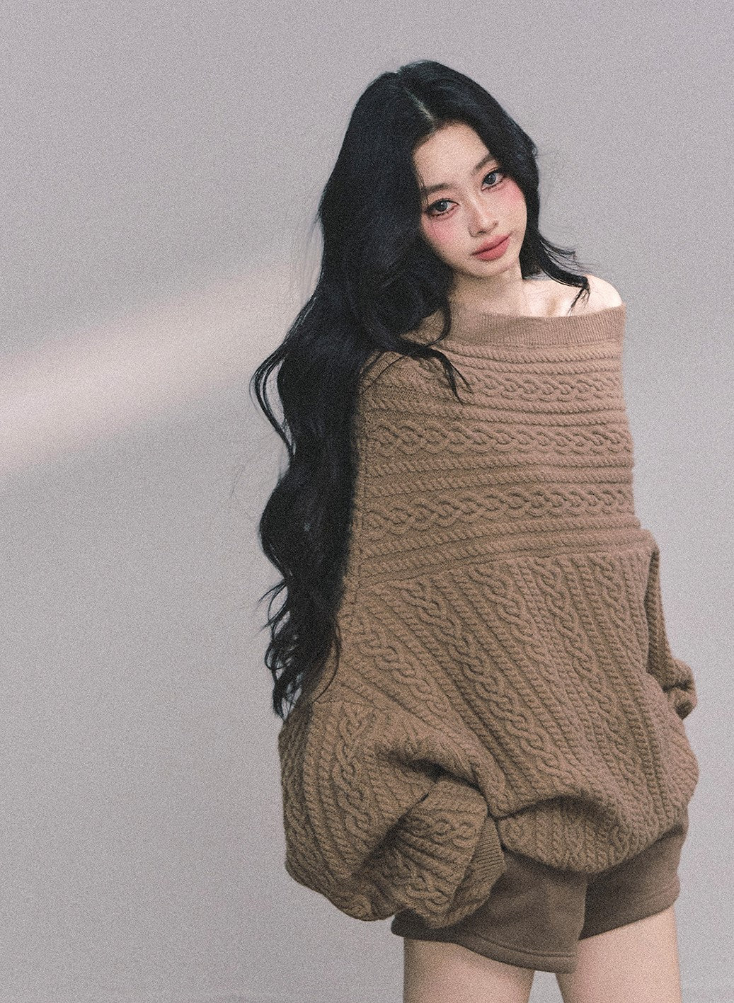 American One Shoulder Cable Sweater DIA0619