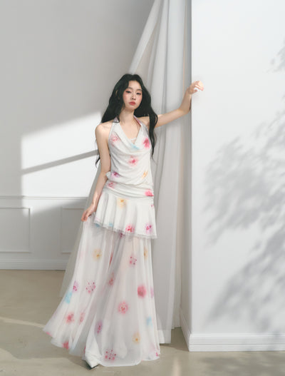 Flower Lace Pleated Dress/Long Skirt SAL0172