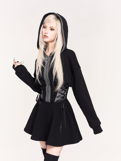 Lace-up Hooded Sweatshirt Dress VOC0469