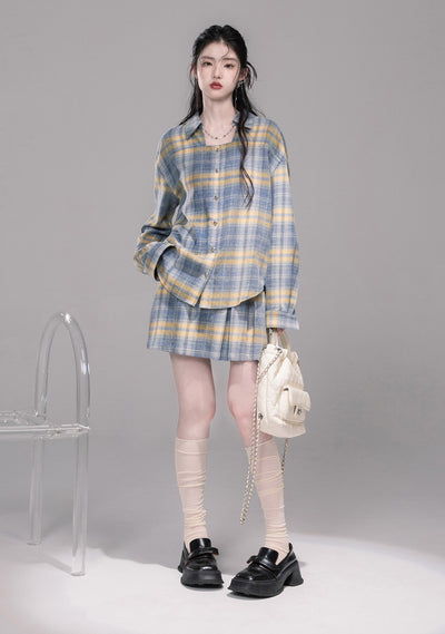 Blue and Yellow Plaid Shirt/Skirt COT0335