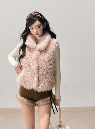 Pink Reversible Faux Fur Vest Jacket DIA0720