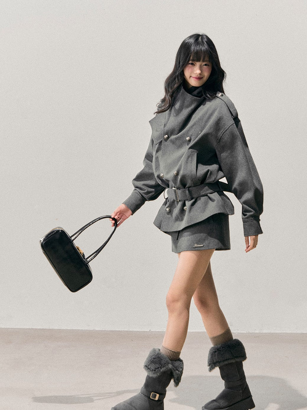 Grey Hepburn Style Belt Coat/Skirt DIA0711