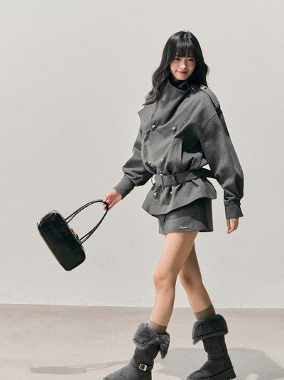 Grey Hepburn Style Belt Coat/Skirt DIA0711