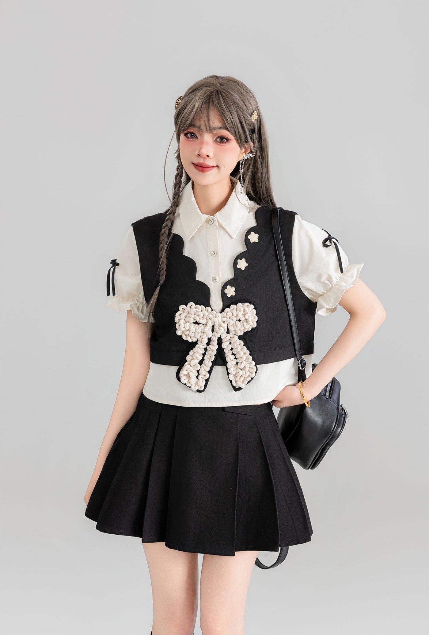 Fake Two-piece Puff Sleeve Shirt KEI0057