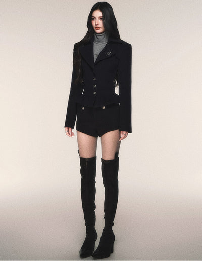 Navy Blue Slim-Fit Short Jacket/Shorts LUL0214