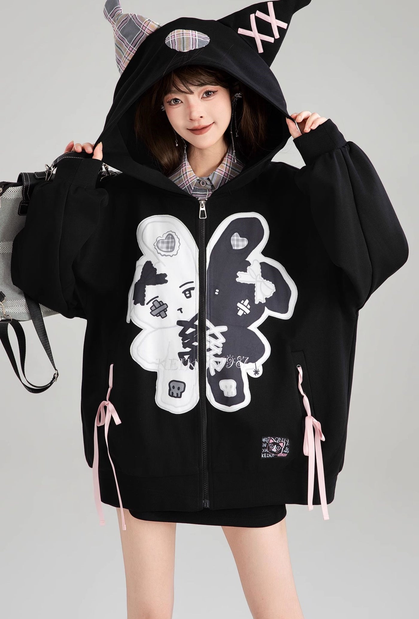 Ghost Design Loose Zipper Hooded Jacket KEI0180